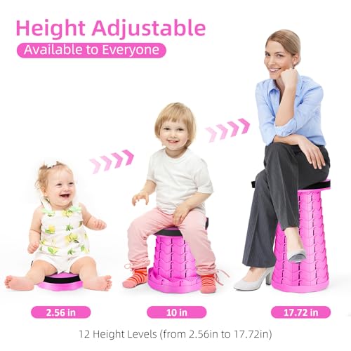 Image of Qiguet Collapsible Stool, Folding Chair - Upgraded Portable Chair with Load Capacity 400lbs, Portable Stool for Camping Fishing Hiking - Folding Stool with Carrying Strap,Gifts for Fisherman(All Pink)