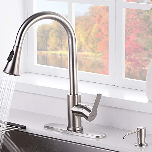 Amazing Force Pull Down Kitchen Faucet With Soap Dispenser Brushed Nickel Kitchen Sink Faucet With Spray Single Handle Kitchen Faucet Utility Sink 1.8 Gpm #TOP24