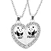 MJartoria Split Valentine Heart Rhinestone Panda Best Friends Engraved Pendant Friendship Necklace Set of 2
