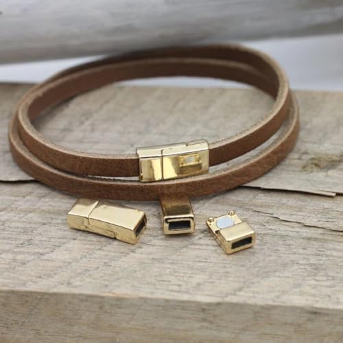 Image of Beadsnfashion 10 Pcs Flat Magnetic Clasps for Jewellery Making - 21x8mm, 6x3mm Hole Size, Gold Finish Magnetic Clasp for Bracelet & Necklace, Premium Jewelry Findings for DIY Crafting