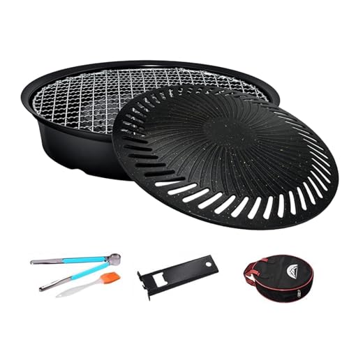 Sartén redonda para parrilla: sartén de hierro fundido, utensilios de cocina antiadherentes | Asado de superficie duradera de carne, verduras, distribución uniforme del calor en interiores y