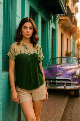 Image of Maaesa Women Handcrafted Tie & Dye Rayon Top | Casual Wear & Office Wear | Lightweight & Breathable Fabric