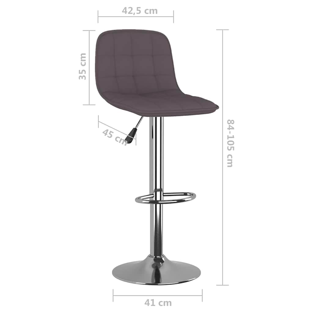 2 taburetes de bar de tela gris pardo con estructura de acero cromado, altura regulable y giratoria, con reposapiés y respaldo para cocina, comedor, mostrador y zona de bar