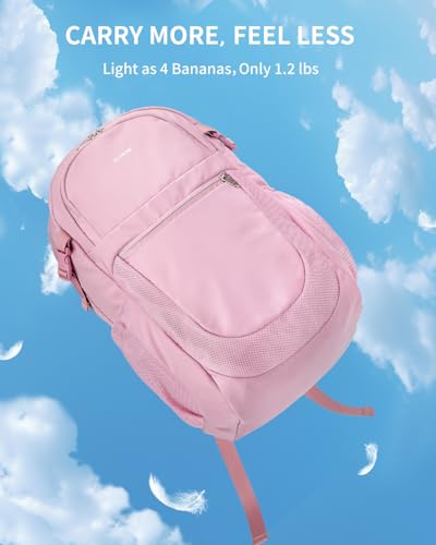 Image of ECOHUB Travel Backpack for Women, 17.3 inch Suspended Laptop Backpack, Fashion Water-Resistant 28L Personal Item Bag with 12 Pockets for Causal, Work, Pink