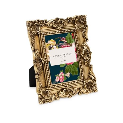 Laura Ashley 2x3 Gold Ornate Textured Hand-Crafted Resin Picture Frame with Easel, for Tabletop & Wall Display, Decorative Floral Design Home Décor, Photo Gallery, Art & More (2x3, Gold)