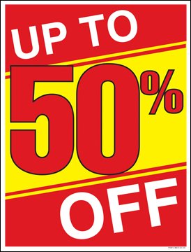 P15UFF Up to 50 Percent Off (%) Sale Window Sale Sign Posters Retail Business Store Signs (P15-22
