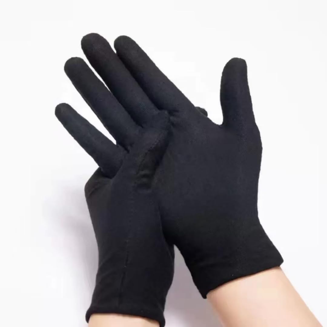 [TNT SPACE] 綿手袋 コットン 布製 スムス手袋 綿 100% 男女兼用 左右兼用 8 色 3 サイズ展開 手荒れ防止 薄手 快適 インナー 家事用 作業用 検品用 掃除用 礼装用 品質管理用 乾燥肌用 保湿用 運搬 検査 イベント タクシー ドライブ ダース(ブラック-1双, L)