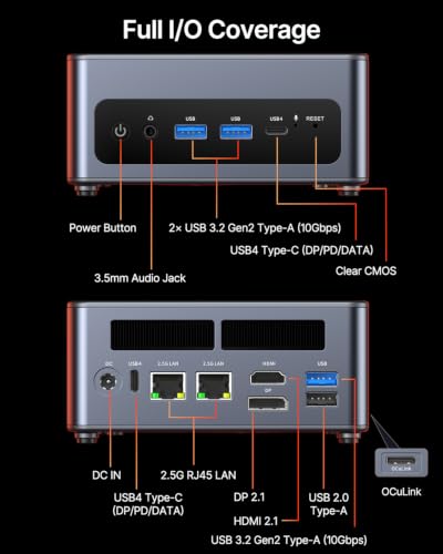 Image of ACEMAGIC F5A AI Mini PC, Ryzen AI 9 HX 470 12C /24T 86TOPS NPU Mini PC Windows 11 Pro 32GB +1TB PCIe 4.0 SSD, Radeon 890M, 16CU RDNA3.5 Wi-Fi7, Dual 2.5G, USB4 /OCuLink, 8K AI Creator Mini Computer