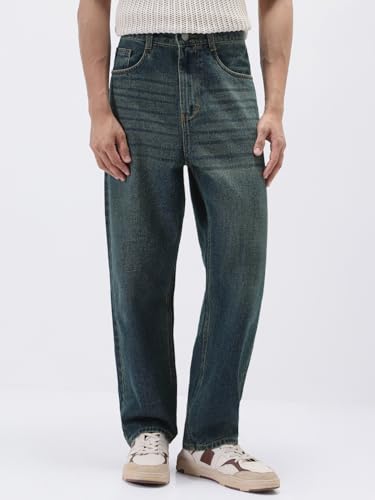 Image of Urbano Fashion Men's Loose Baggy Fit Heavy Washed Jeans Non-Stretchable