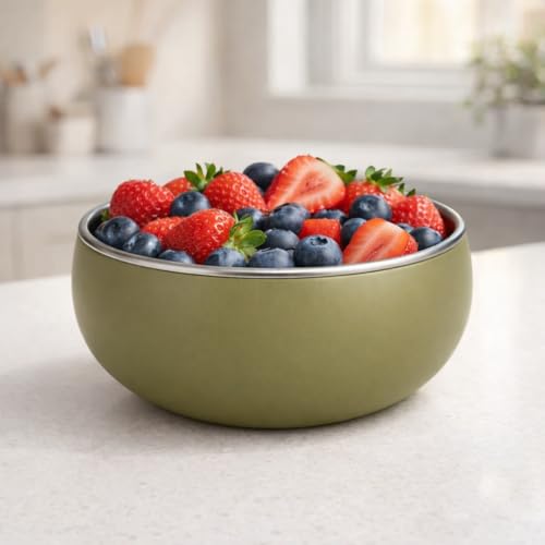 Image of Stainless Steel Baby Feeding Bowl with Silicone Cover | Non-Slip, BPA Free, Safe for Infants & Toddlers,Olive Green