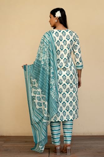 Image of MIRCHI FASHION Women's Straight Fit Pure Cotton Floral Printed Kurta Set with Dupatta and Pant