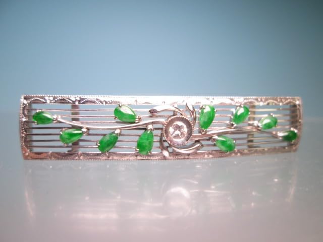 K18 翡翠の花デザイン 帯留め 18金 18K ジェダイト ゴールド K18 翡翠