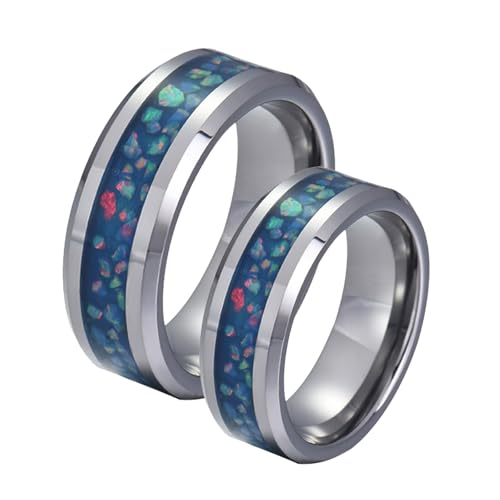 Alliance mariage tungstène et opale bleue 8mm bague personnalisable