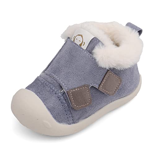 CHEERFUL MARIO Warme Plüsch Gefütterte Schuhe Für Kinder 1-4 Jahr Winter Freizeit Kurze Stiefel Für Kleinkind Mädchen Jungen rutschfest Hellblau 22 EU Cover