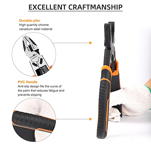 Vanjoin Linesman Combination Pliers, Professional 9 Inch Screw Pliers Multitools With Wrench Wire Stripper Crush Crimper Side Cutter Winding Function, Screw Gripping Remover Pliers Hand Tool (9 Inch) #TOP6