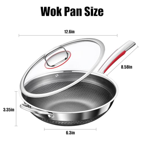 Wok con tapa, acero inoxidable antiadherente, 12.6 in miniatura 2