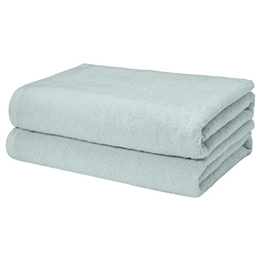 Amazon Basics Quick-Dry Bath Towels - 100% Cotton, 2-Pack, Ice Blue