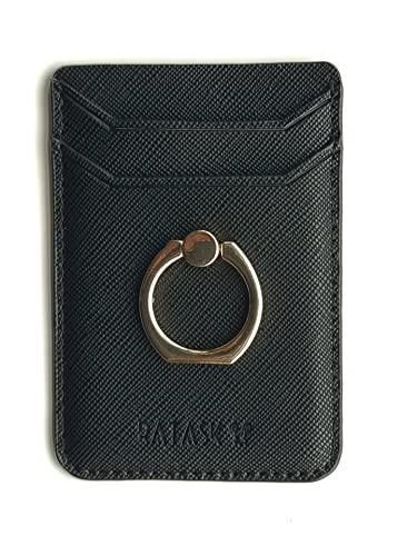 RATASK Mobile Phone Card Holder Stick on with Ring Holder Kick Stand, Mobile Card Holder (Black)