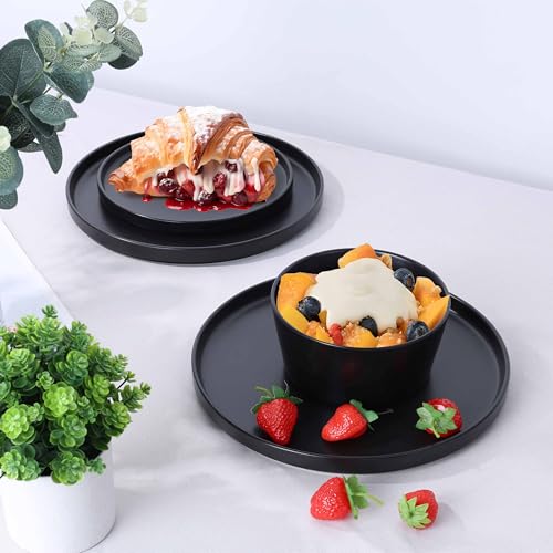 Herogo 18 Pieces Stoneware Dinnerware Sets for 6, Dinner Plates and Bowls Set, Reactive Glaze Dishes for Kitchen, Chip Resistant, Microwave & Dishwasher Safe, Matte Black by Herogo - Image 8