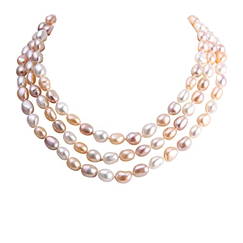 Multicolor Pearl Necklace for Women, Freshwater Cultured Baroque Pearls Strand Necklace for Pearl Jewelry