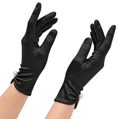 CLeemuziN Womens Black Velvet Short Gloves 20s Flapper Dress for Wedding Opera Dinner Proms Tea Party