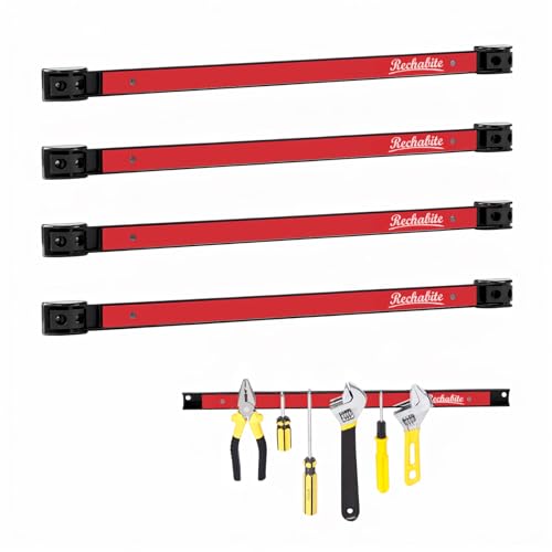 Rechabite 4 Pieces 18 Magnetic Tool Holder Strip Red Magnet Bar Metal Tool Organizer Rack for Garage Organization Easy To Install in Workshop Mounting Screws Included