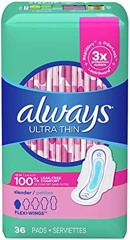 Always Ultra Thin Pads Slender Unscented with Wings, 36 Count (Pack of 2, 72 Total Count )