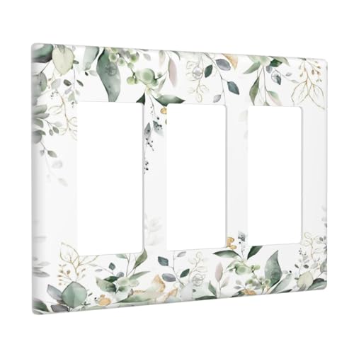 Decorative Outlet Covers Rustic Ink Green Eucalyptus Leaves Sage leaf 3 Gang Outlet Cover Wall Plate Triple Rocker Light Switch Cover Plate Switch Plate Covers for Bedroom Home Decor