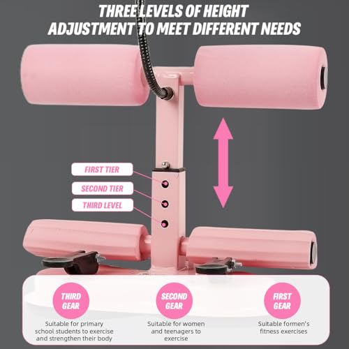 Image of Proberos Sit Up Bar with Phone Holder, Triple Strong Suction Cups, 6Tube Resistance Floor Sit Up Bar, Abs Workout Equipment, Adjustable Height for Men Women Sit Up Assistance Trainer, Pink