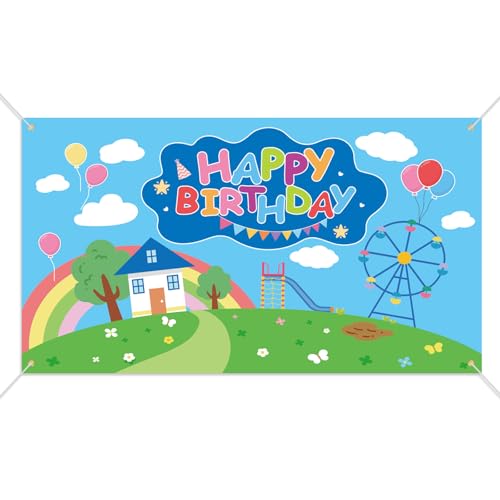 Fondo Cumpleaños Feliz Cartoon, 180x100cm Fondo Fotografía Fiesta Cumpleaños Infantil Banner para Niños Niñas Guardería Decoraciones Photobooth Suministros Fiesta (Tema Azul)