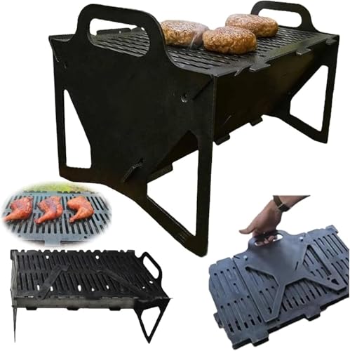 Parrilla de ranura – Parrilla plegable para un fácil almacenamiento, acero grueso mejorado, configuración sin herramientas, ligera y compacta, parrillas portátiles plegables para acampar y cocinar al