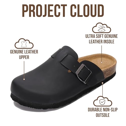 Image of Project Cloud 100% Genuine Leather Footbed Clogs for Women - Memory Foam Arch Support Slippers for Women - Trendy Slip-ons Women's Mules & Clogs Sandals