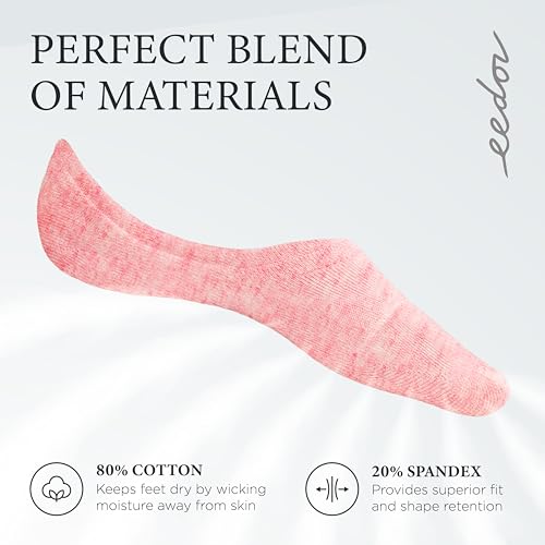 Image of Eedor No Show Socks Women - Low Cut Ankle, Non Slip | Breathable Cotton & Spandex, Flat Boat Line Invisible Socks with Silicone Heel Grips, for Flats, Heals, Loafers