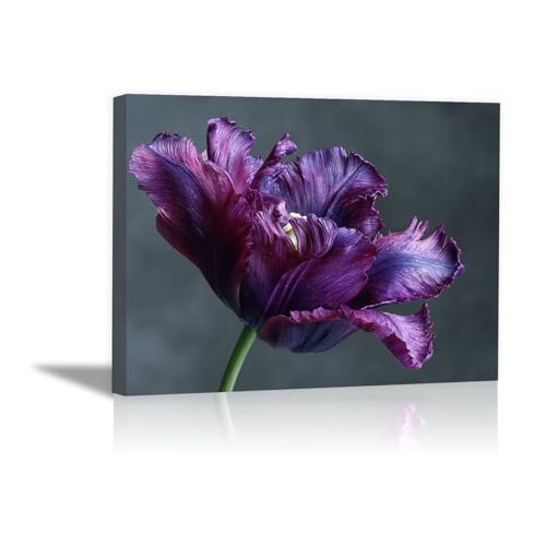 Tableau toile decoration murale pour raviver un mur blanc salon chambre tulipe violette