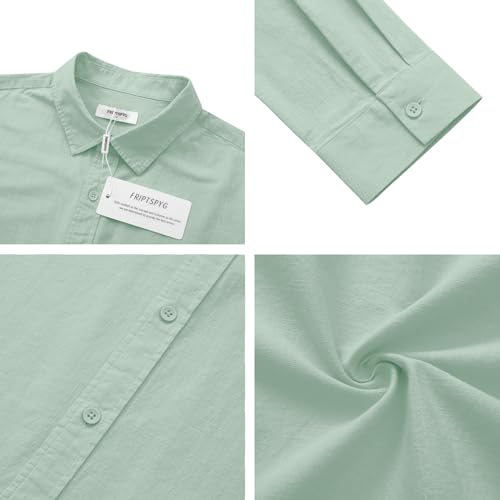 Friptspyg Leinenhemd Herren Hemd Langarm Baumwolle Leinen Hemden Button-Down Freizeithemden Casual Regular Fit Sommerhemd, Mintgrün XL 4