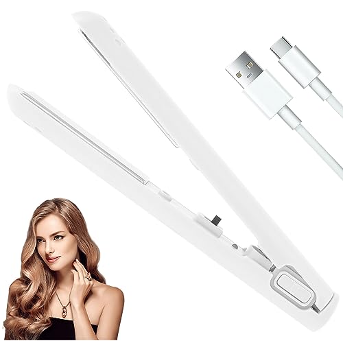 Plancha de pelo y rizador 2 en 1, plancha de pelo para rizar y alisar, recargable por USB, portátil, revestimiento cerámico, 30 segundos, calentamiento rápido, plancha para todo tipo de cabello