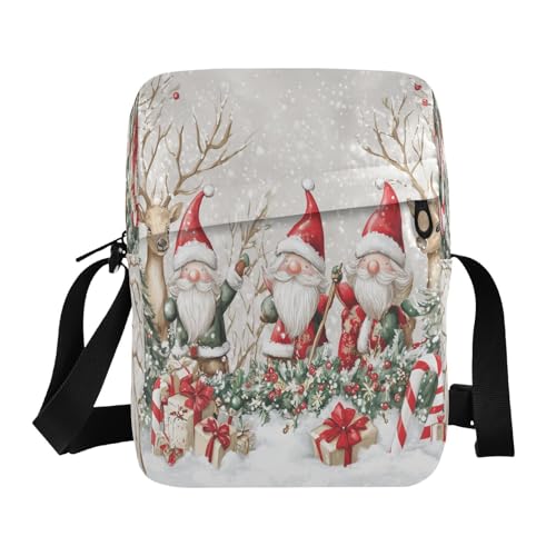 MCHIVER Small Messenger Bag Christmas Gnome Deer Crossbody Bag for Men Women Cell Phone Purse Wallet for Phone Passport