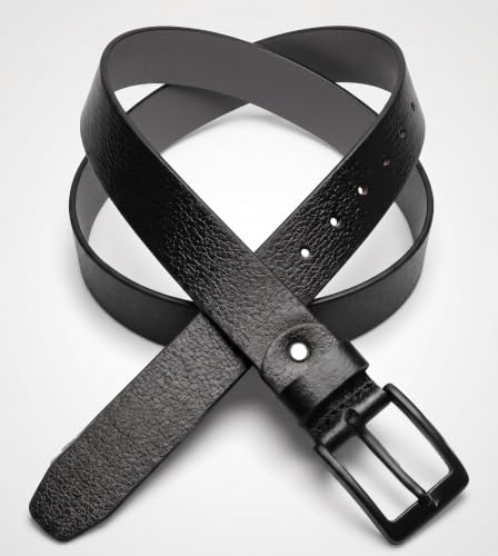 Image of Genuine Leather Belt for Men - Premium Formal & Casual Belt with Metal Buckle - Durable Adjustable Waist Belt for Jeans, Trousers & Office Wear