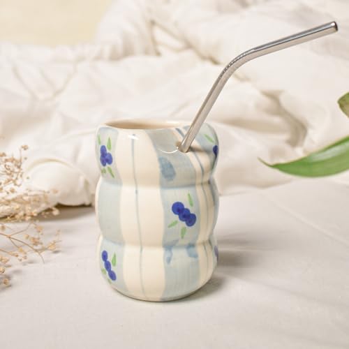 Image of Ceramic Tumbler with Straw - Blueberry | Aesthetic Tumbler for Cold Coffee, Cold Drinks Perfect for Gifting (200 ml)