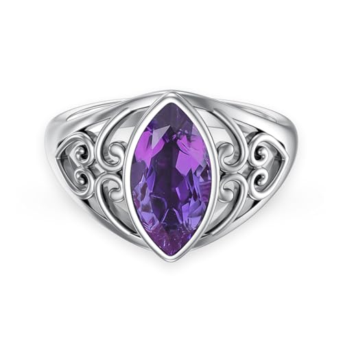 Natural Amethyst Promise Ring for Women 12 * 6mm Marquise Shaped Healing Amethyst Rings 925 Sterling Silver