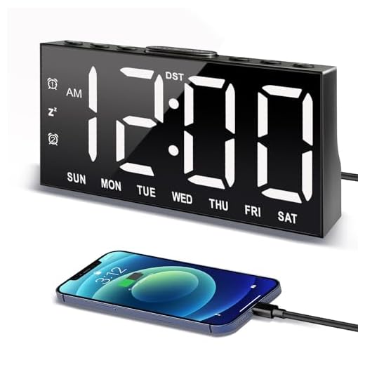 Digital Alarm Clock with Large Display Big Bold Numbers, Dimmer, 2 USB Charging Ports, Snooze, Small Table Desk Clock for Bedroom, Living Room, Clock for Heavy Sleepers
