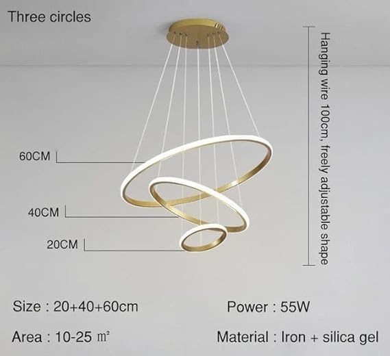 Image of Carsten Modern 3 Rings Chandelier /Jhumar Light for Hall Ceiling /Jhoomer for Living Room /Hanging Pendant Lamp with Adjustable Height for Bedroom /Dining Room /Hotels /Bar /Cafe /Restaurants. (Golden)