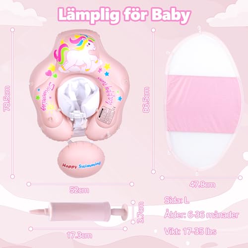 Miniatura 4 de Bnehhov Flotador Para Bebés Con Sombrilla Con Protección Solar Upf 50 Anillo De Natación Para Bebés De 6 A 36 Meses Con Bola De Equilibrio Antivuelco Asiento De Natación Inflable Ajustable - Rosa