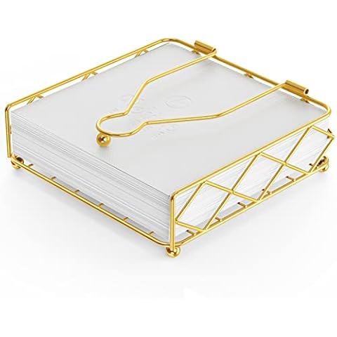 Lxmons Modern Napkin Holder for Tables, Horizontal Tissue Dispenser for Kitchen Countertop, Dining or Picnic Table Décor, Metal Paper Napkin Organizer for Restaurant, Flat Cocktail Napkin Caddy, Gold Cover