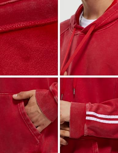 Iwing Men's Double Striped Hoodie Oversized Acid Wash Hoodies Heavyweight Fleece Sweatshirt Casual Coat Men Women Winter 6