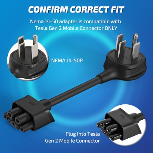 VIPTOO NEMA 14-50 Adapter for Tesla Gen 2 Mobile Portable Charger, Connect Mobile Charger to 240V Outlet at 32 Amp, UL94-V0 Flame Retardant, IP65, 10\" Length