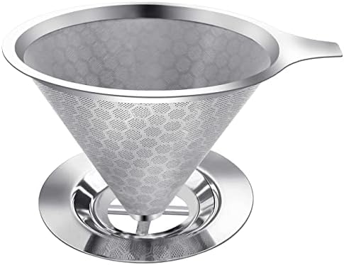 Pour Over Coffee Dripper, Fine Mesh Double Layer Coffee Maker Stainless Steel Coffee Filter, Slow Drip Reusable Metal Cone Coffee Filter