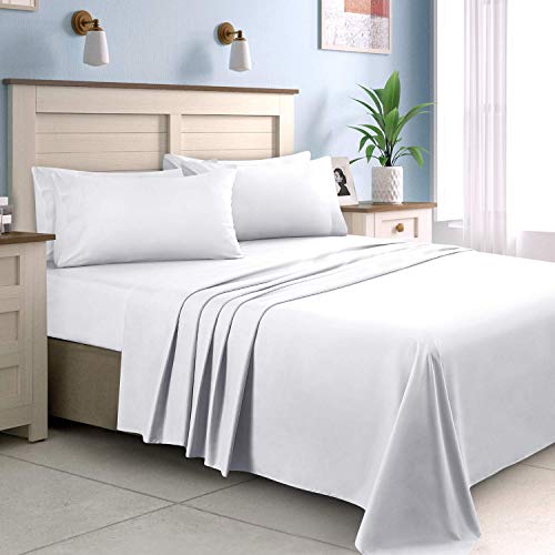 Homeideas Bed Sheets Set Extra Soft Brushed Microfiber 1800 Bedding Sheets - Deep Pocket, Wrinkle & Fade Free - 4 Piece(Queen,White) & 4 Piece(Full,Royal Blue) #TOP7