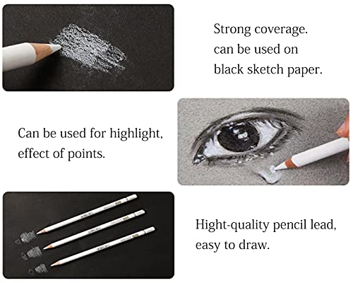 Qionew White Charcoal Pencils Drawing Set, Set Of 6 White Drawing Pencil For Illustration,Shading, Blending,Sketching,Black Paper,For Add Highlight On Kraft Paper,Black Cardboard & Charcoal Sketches #TOP4