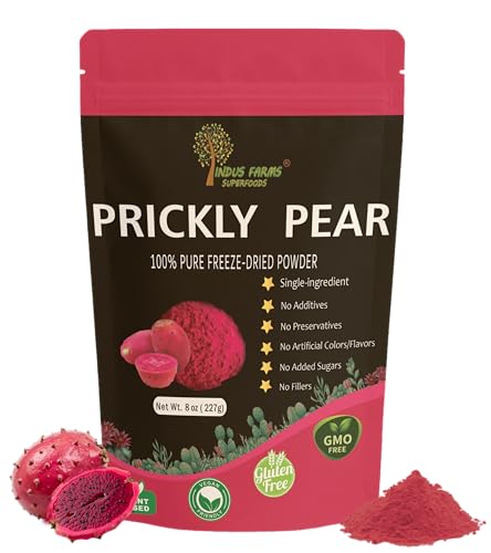 Indus Farms Superfoods Prickly Pear Freeze Dried Powder | 100% Pure Cactus Fruit Powder | Vibrant Natural Color for Smoothies, Drinks, Baking & Recipes | GMO-Free, Additive-Free (8 oz)